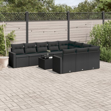 Set mit 11 Stück Gartensofas und Kissen synthetisches Rattan schwarz von , Modulare Sofas für den Außenbereich - Ref: Foro24-...