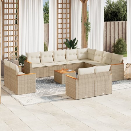 Set sofás de jardín con cojines 13 pzas ratán sintético beige de , Conjuntos de jardín - Ref: Foro24-3258922, Precio: 1,00 €,...