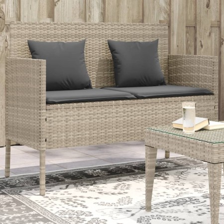 Light gray synthetic rattan bench with cushions by , garden benches - Ref: Foro24-365776, Price: 171,40 €, Discount: %