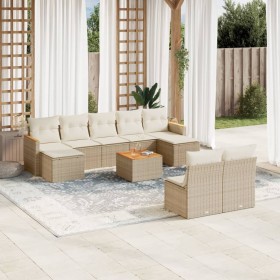 Gartensofa-Set mit beigen Kissen, 10-teilig, synthetisches Rattan von , Gartensets - Ref: Foro24-3258782, Preis: 644,99 €, Ra...