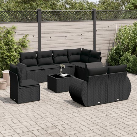 8-teiliges Gartensofa-Set und schwarze synthetische Rattankissen von , Modulare Sofas für den Außenbereich - Ref: Foro24-3221...