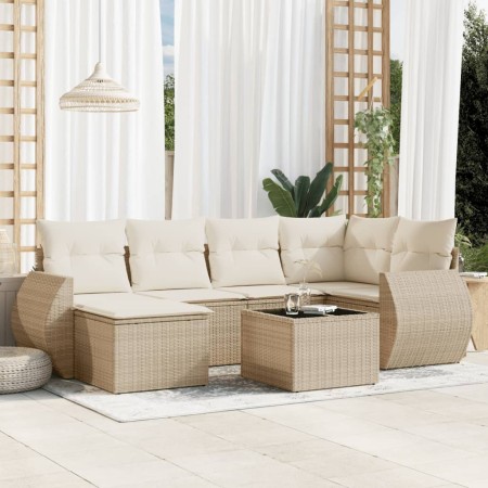 Set sofás de jardín 7 piezas y cojines ratán sintético beige de , Sofás modulares de exterior - Ref: Foro24-3221667, Precio: ...