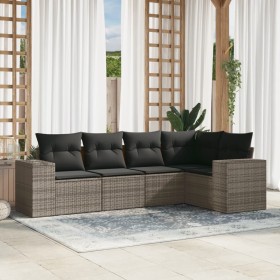 Gartensofa-Set mit Kissen, 5-teilig, graues synthetisches Rattan von , Gartensets - Ref: Foro24-3254867, Preis: 373,99 €, Rab...