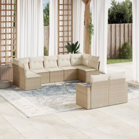 9-teiliges Gartensofa-Set mit beigen synthetischen Rattankissen von , Modulare Sofas für den Außenbereich - Ref: Foro24-32517...