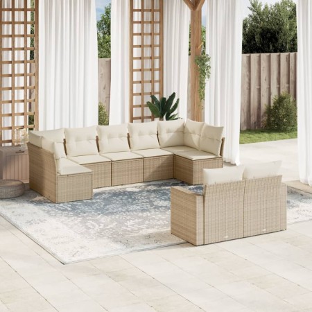 Set de sofás de jardín 9 pzas con cojines ratán sintético beige de , Sofás modulares de exterior - Ref: Foro24-3251755, Preci...