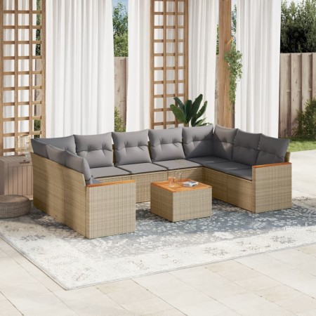 Gartensofa-Set mit beigen Kissen, 10-teilig, synthetisches Rattan von , Gartensets - Ref: Foro24-3258685, Preis: 733,76 €, Ra...