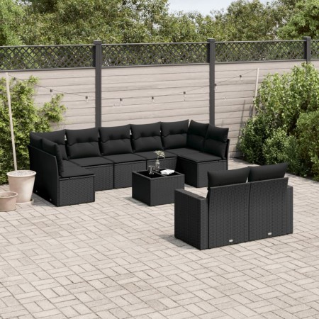 Set de sofás de jardín 10 pzas cojines ratán sintético negro de , Sofás modulares de exterior - Ref: Foro24-3251762, Precio: ...