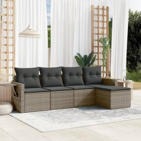 Gartensofa-Set mit Kissen, 5-teilig, graues synthetisches Rattan von , Gartensets - Ref: Foro24-3252427, Preis: 364,50 €, Rab...