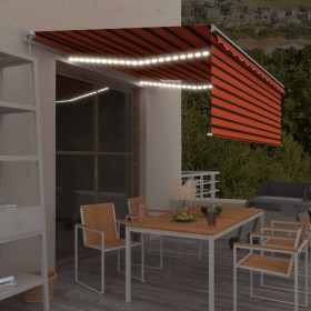 Manual retractable awning with blind and orange and brown LED 4x3m by , Awnings - Ref: Foro24-3069305, Price: 388,99 €, Disco...