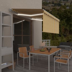 Manual retractable awning with yellow/white LED blind 3x2.5 m by , Awnings - Ref: Foro24-3069263, Price: 306,99 €, Discount: %