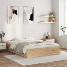 Sonoma oak engineered wood bed with drawers 150x200 cm by , Beds and slatted bases - Ref: Foro24-3207268, Price: 198,25 €, Di...