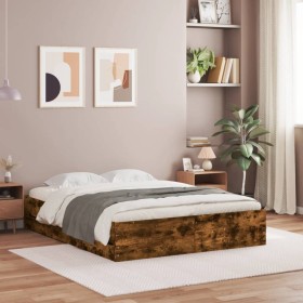 Smoked oak engineered wood bed with drawers 140x200 cm by , Beds and slatted bases - Ref: Foro24-3207277, Price: 172,99 €, Di...