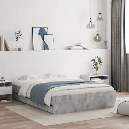 Concrete gray engineered wood bed with drawers 135x190 cm by , Beds and slatted bases - Ref: Foro24-3207311, Price: 184,45 €,...