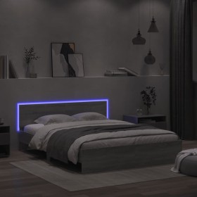 Sonoma gray headboard bed frame and LED lights 160x200 cm by , Beds and slatted bases - Ref: Foro24-3207600, Price: 192,51 €,...