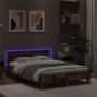 Smoked oak bed frame with headboard and LED lights 135x190cm by , Beds and slatted bases - Ref: Foro24-3207571, Price: 147,64...