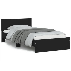 Bed frame with headboard and LED lights black 100x200 cm by , Beds and slatted bases - Ref: Foro24-838800, Price: 121,04 €, D...