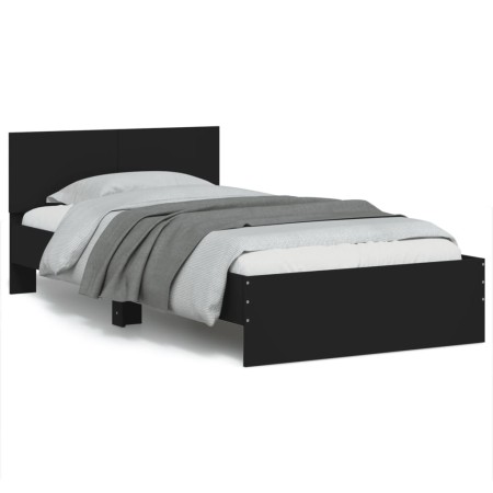 Bed frame with headboard and LED lights black 100x200 cm by , Beds and slatted bases - Ref: Foro24-838800, Price: 121,19 €, D...