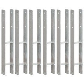 Fence anchors 6 units galvanized steel silver 8x6x60 cm by vidaXL, Spikes for anchoring in the ground - Ref: Foro24-145297, P...