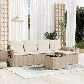 Gartensofa-Set mit Kissen, 6-teilig, beiges synthetisches Rattan von , Gartensets - Ref: Foro24-3252435, Preis: 455,23 €, Rab...