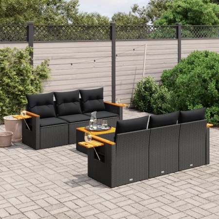 7-teiliges Garten-Essset und schwarze Kissen aus synthetischem Rattan von , Gartensets - Ref: Foro24-3259031, Preis: 513,85 €...