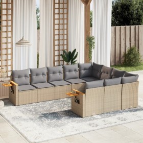 Gartensofa-Set mit beigen Kissen, 10-teilig, synthetisches Rattan von , Gartensets - Ref: Foro24-3259581, Preis: 679,66 €, Ra...