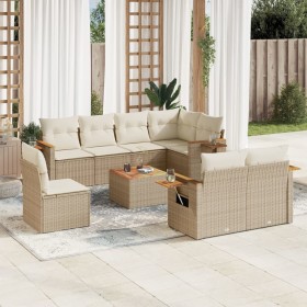 9-teiliges Gartensofa-Set mit beigen synthetischen Rattankissen von , Gartensets - Ref: Foro24-3259412, Preis: 721,08 €, Raba...