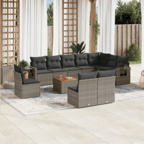 Garden sofa set 11 pieces and gray synthetic rattan cushions by , Garden sets - Ref: Foro24-3256949, Price: 696,08 €, Discoun...