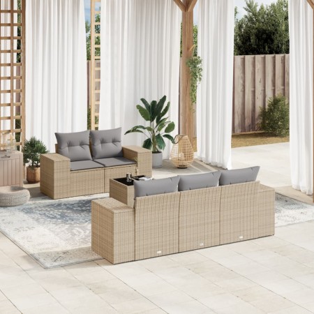 Garden sofa set with 6-piece synthetic rattan beige cushions by , Garden sets - Ref: Foro24-3254636, Price: 613,06 €, Discoun...