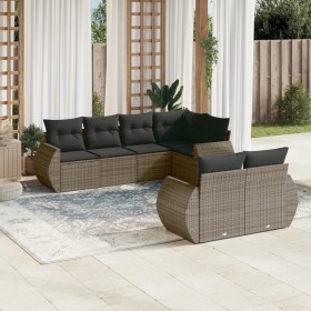 7-teilige Gartensofagarnitur mit grauen PE-Rattankissen von , Modulare Sofas für den Außenbereich - Ref: Foro24-3221609, Prei...