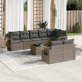 Garden furniture set 9 pieces and gray synthetic rattan cushions by , Garden sets - Ref: Foro24-3252767, Price: 726,73 €, Dis...