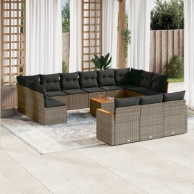 14-piece garden sofa set with gray synthetic rattan cushions by , Garden sets - Ref: Foro24-3258868, Price: 865,19 €, Discoun...