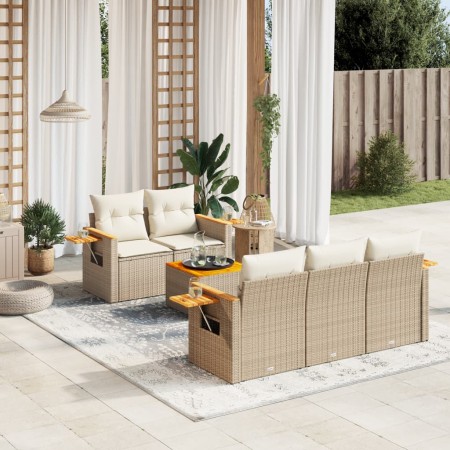 Garden sofa set with 6-piece synthetic rattan beige cushions by , Garden sets - Ref: Foro24-3259027, Price: 496,99 €, Discoun...