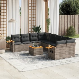 Garden furniture set 9 pieces and gray synthetic rattan cushions by , Garden sets - Ref: Foro24-3259071, Price: 614,16 €, Dis...