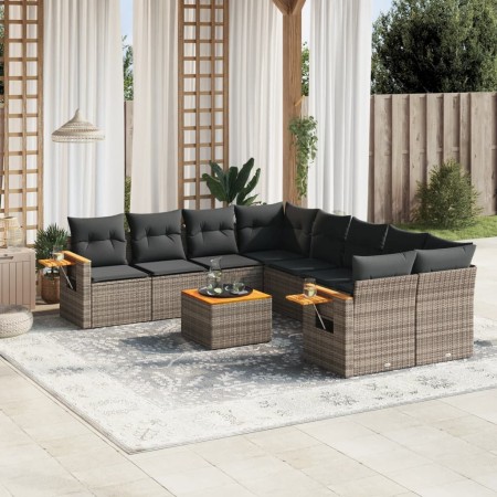 Garden furniture set 9 pieces and gray synthetic rattan cushions by , Garden sets - Ref: Foro24-3259071, Price: 616,46 €, Dis...