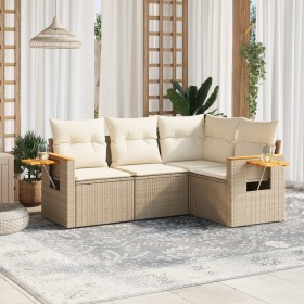 Garden sofa set with 4-piece synthetic rattan beige cushions by , Garden sets - Ref: Foro24-3259174, Price: 341,27 €, Discoun...