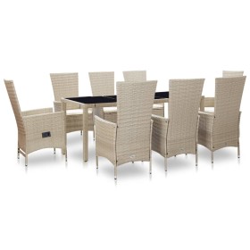 Set comedor de jardín 9 piezas y cojines ratán sintético beige de vidaXL, Conjuntos de jardín - Ref: Foro24-46042, Precio: 62...