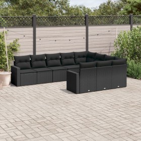 Set Gartensofas 10 Stück Kissen synthetisches Rattan schwarz von , Modulare Sofas für den Außenbereich - Ref: Foro24-3251822,...