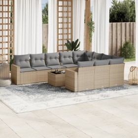 Set de sofás de jardín 11pzas con cojines ratán sintético beige de , Sofás modulares de exterior - Ref: Foro24-3251836, Preci...