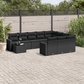 Set mit 11 Stück Gartensofas und Kissen synthetisches Rattan schwarz von , Modulare Sofas für den Außenbereich - Ref: Foro24-...