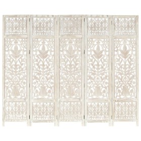 Screen 5 panels hand carved white mango wood 200x165 cm by vidaXL, Room dividers - Ref: Foro24-285331, Price: 241,18 €, Disco...