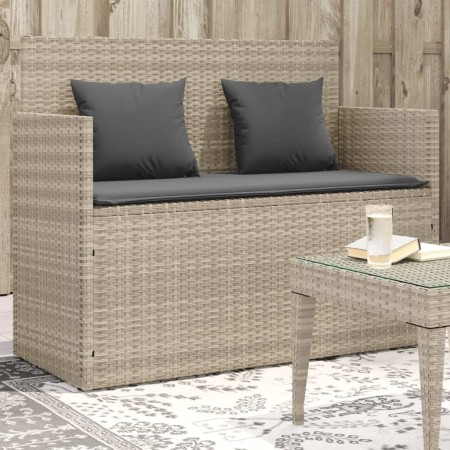 Light gray synthetic rattan bench with cushions by , garden benches - Ref: Foro24-365766, Price: 208,99 €, Discount: %