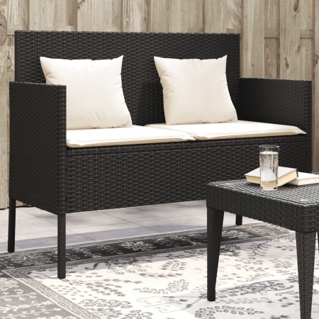 Garden bench with black synthetic rattan cushions by , garden benches - Ref: Foro24-365770, Price: 144,26 €, Discount: %