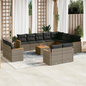 Set of garden sofas with 13 pieces of gray synthetic rattan cushions by , Garden sets - Ref: Foro24-3258924, Price: 890,62 €,...