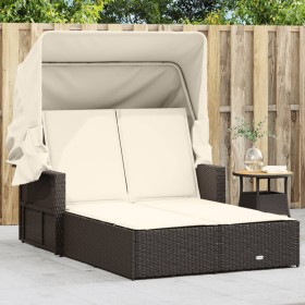 Doppel-Sonnenliege mit Baldachin und Kissen braunes synthetisches Rattan von , Liegen - Ref: Foro24-365808, Preis: 349,68 €, ...