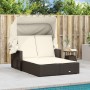 Doppel-Sonnenliege mit Baldachin und Kissen braunes synthetisches Rattan von , Liegen - Ref: Foro24-365808, Preis: 349,68 €, ...