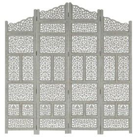 Screen 4 panels hand carved gray mango wood 160x165 cm by vidaXL, Room dividers - Ref: Foro24-285328, Price: 209,54 €, Discou...