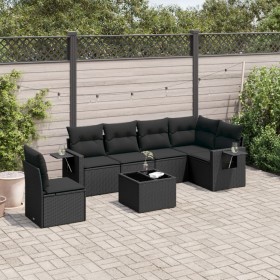 7-teiliges Garten-Esszimmerset und Kissen synthetisches Rattan schwarz von , Gartensets - Ref: Foro24-3252572, Preis: 526,70 ...