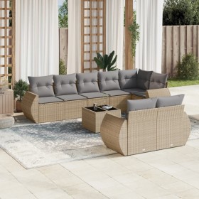 Set de sofás de jardín 9 pzas con cojines ratán sintético beige de , Sofás modulares de exterior - Ref: Foro24-3221628, Preci...