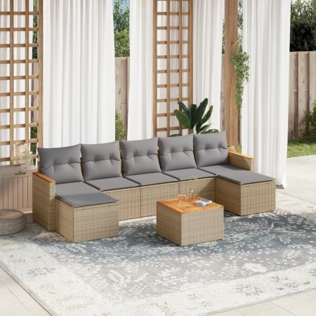 Garden sofa set with beige cushions, 8 pieces, PE rattan. by , Garden sets - Ref: Foro24-3258643, Price: 509,92 €, Discount: %