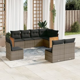 Garden sofa set 8 pieces and gray synthetic rattan cushions by , Garden sets - Ref: Foro24-3260128, Price: 525,99 €, Discount: %